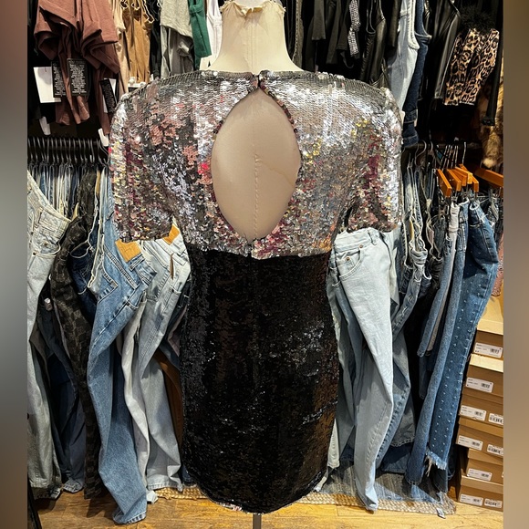 Vintage 80s 2 tone sequin keyhole Party Dress - Picture 3 of 4